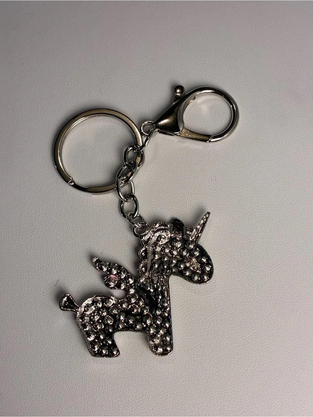 Rhinestone Unicorn Keychain Sparkly Pink & Silver Purse Charm